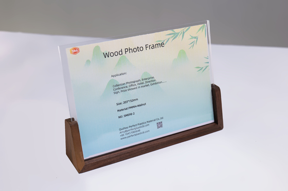 4 * 6 Inch hiện đại Acrylic Sign Holder Hình ảnh rõ ràng khung ảnh với nền gỗ cho văn phòng gia đình